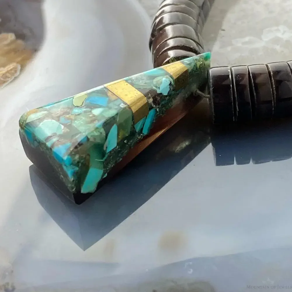 Vintage Graduated Olive and Triangle Turquoise Mosaic Heishi Necklace